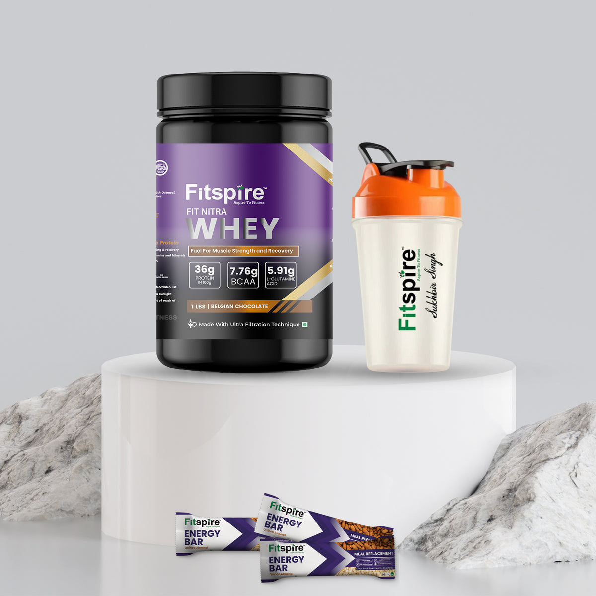 Whey Protein - Belgian Chocolate (1 LBS) with Free Shaker & 3 Energy Bars