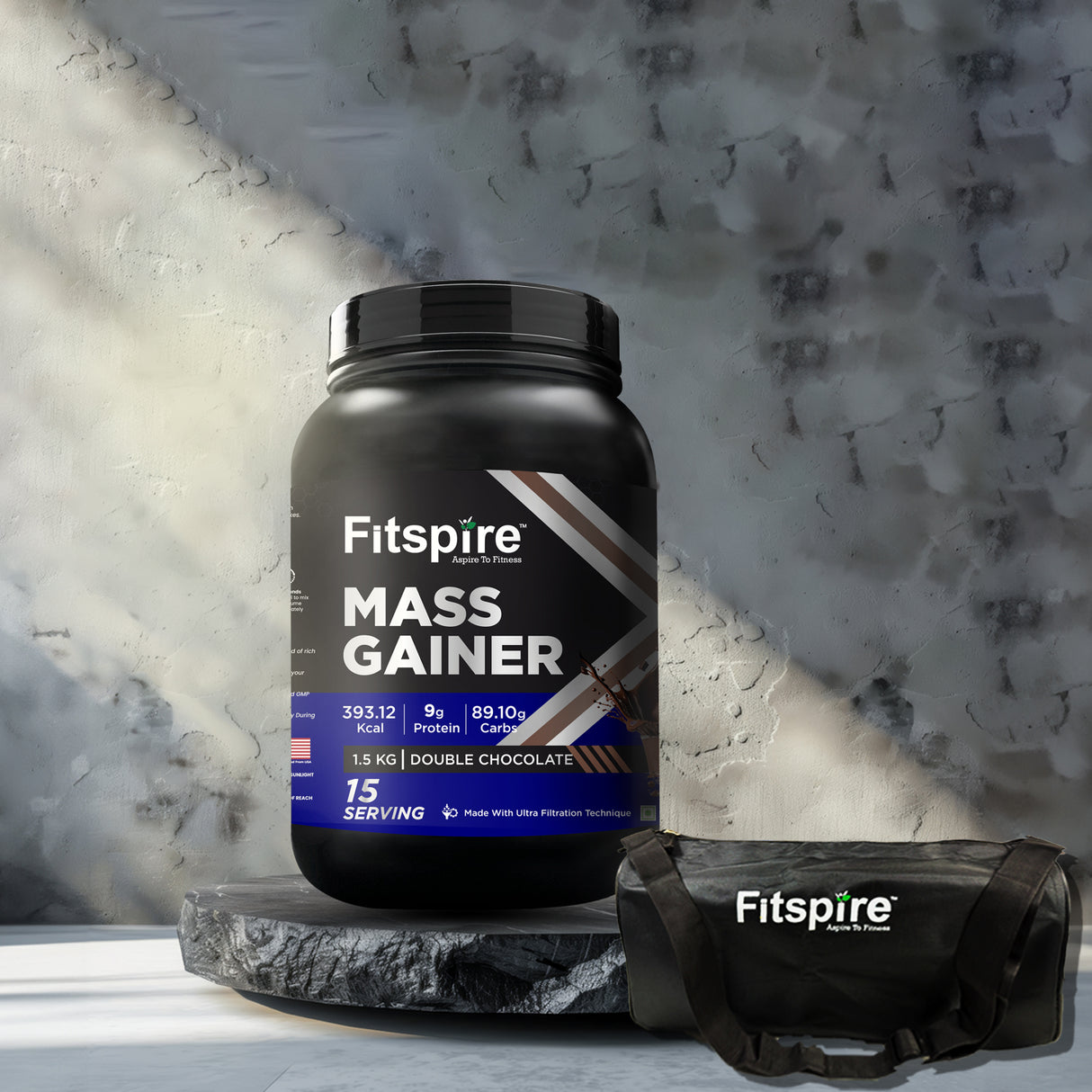 Fitspire Mass Gainer Double Chocolate (1.5 Kg) & Gym Bag
