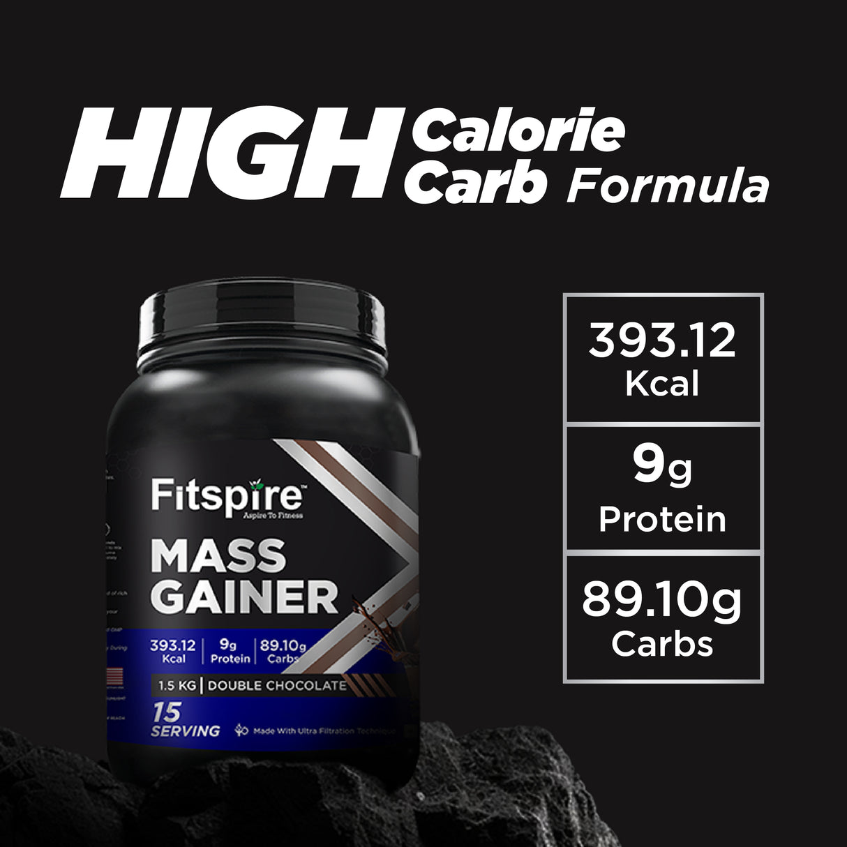 Fitspire Mass Gainer Double Chocolate (1.5 Kg) & Gym Bag