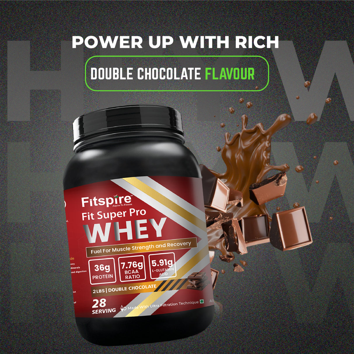 Fit Super Pro Whey Protein - Double Chocolate (2Lbs) With Shaker