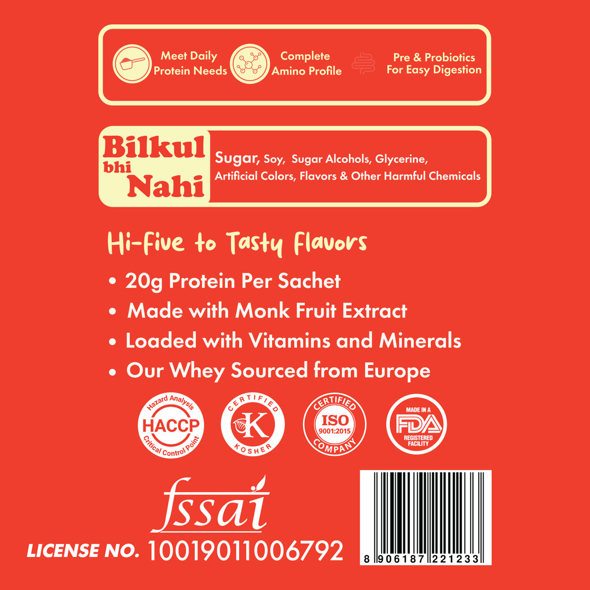 Yor Daily Whey Protein, No Sugar, Assorted Flavors, 250g - Pack of 5 Sachets (50g Sachet with 20g Protein)