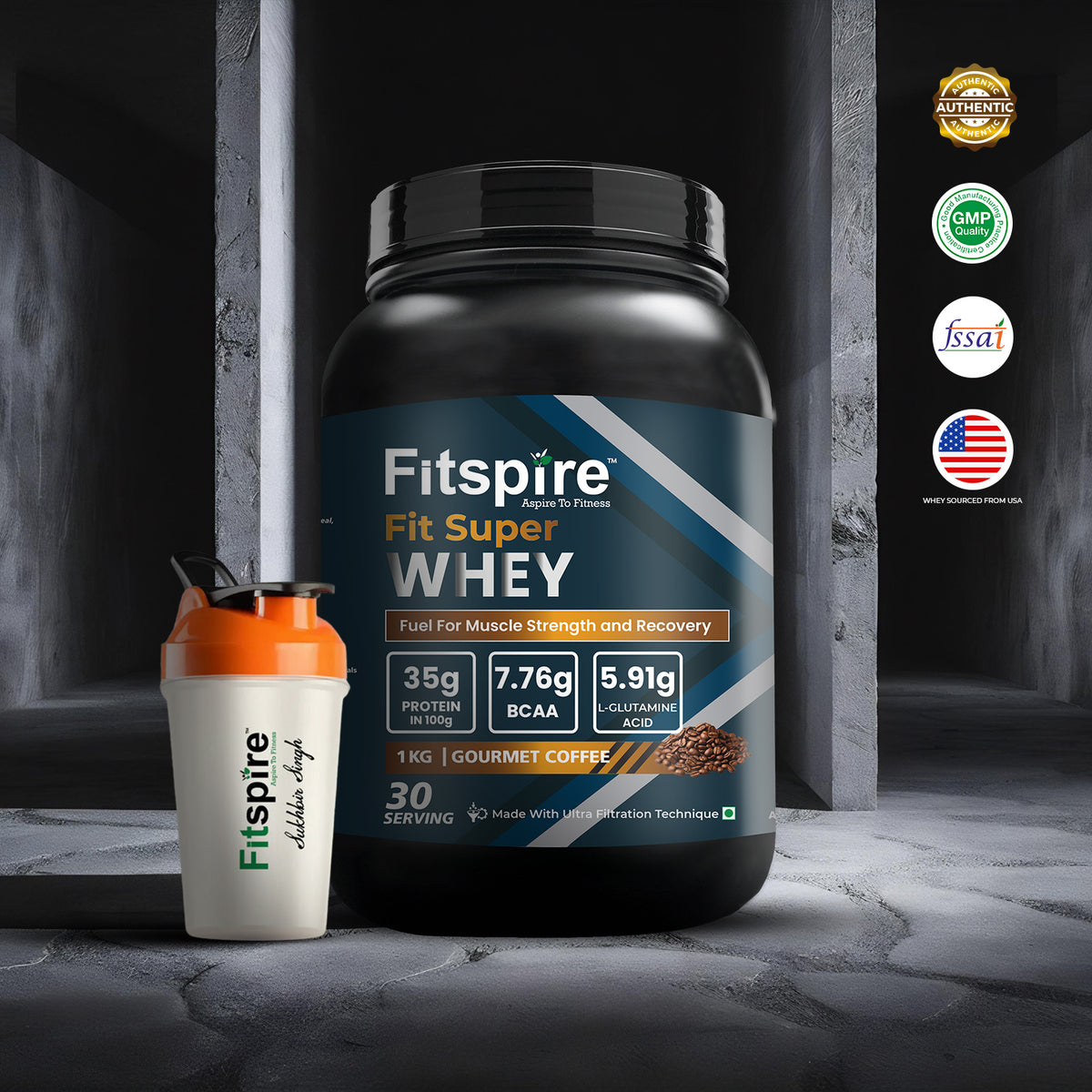 Fit Super Whey Protein - Gourmet Coffee (1kg) With Shaker