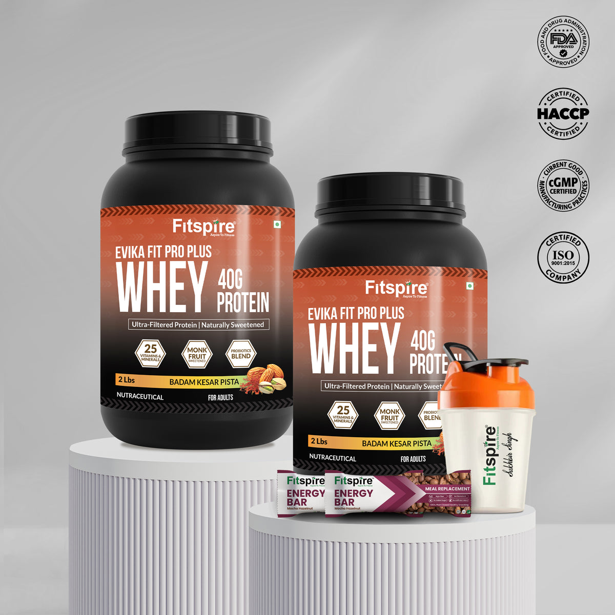 Evika Fit Pro Plus – Kesar Badam Pista 4 lb Combo (2 × 2 lb) with Shaker & Energy Bars