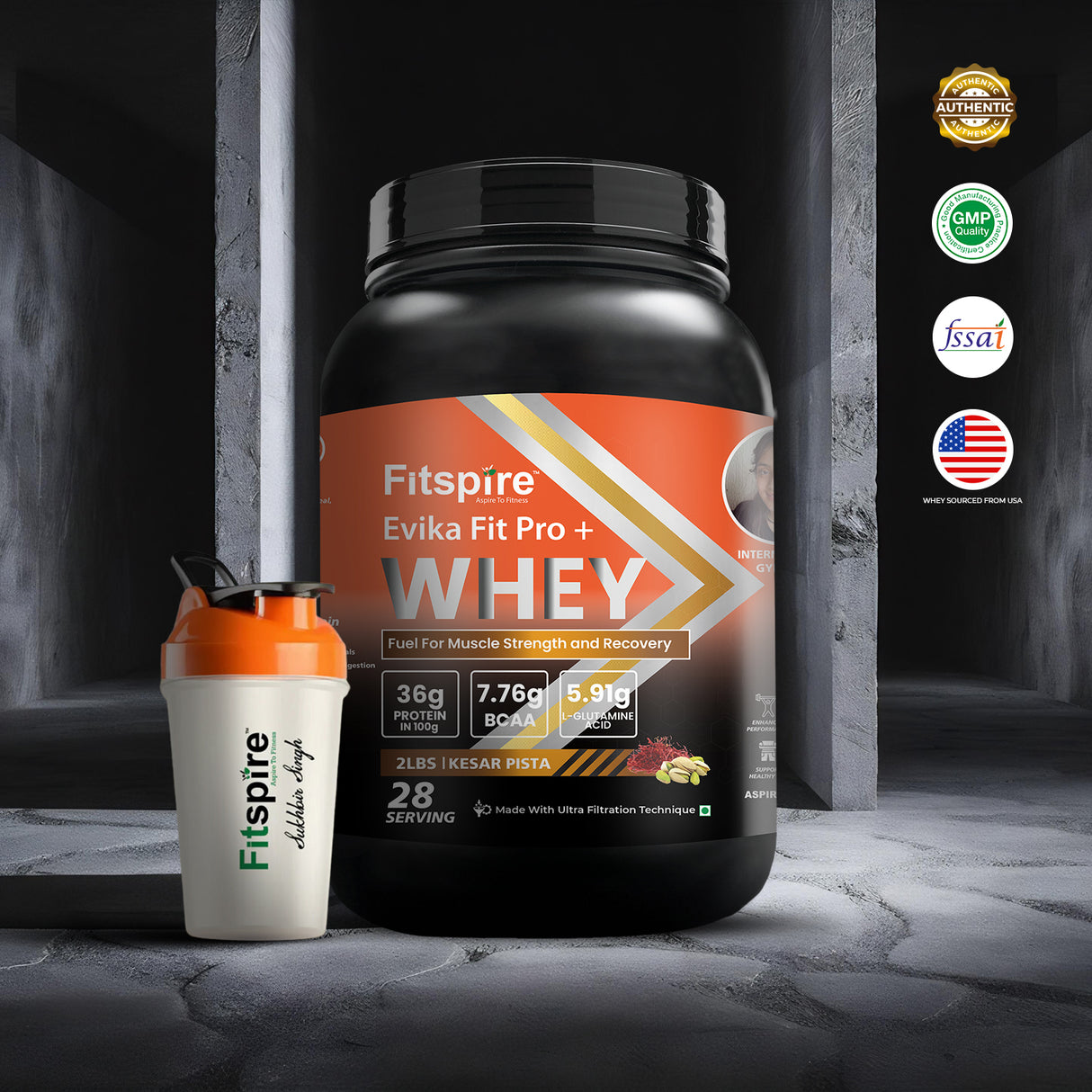 Evika Fit Super Pro Plus Whey Protein - Kesar Pista (2Lbs) With Shaker