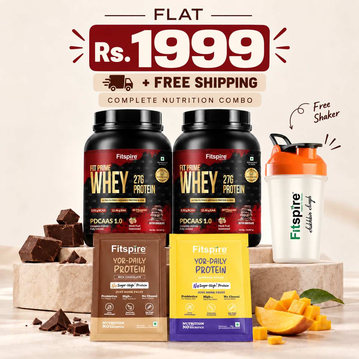 Fit Super Prime Whey Dutch Chocolate – 27g Per Scoop – Zero Sugar Whey - 2 LBS × 2 LBS (Pack of 2)