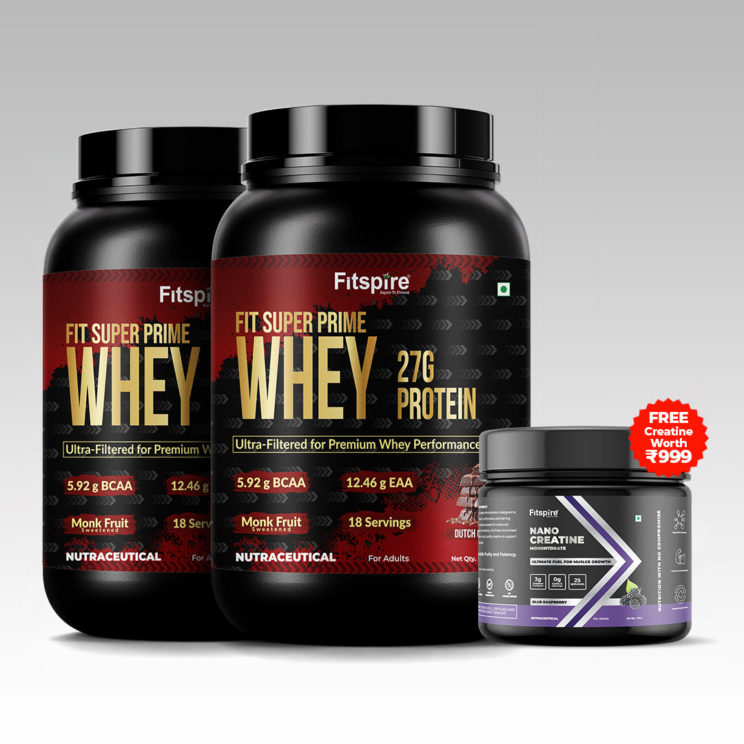 Fit Super Prime Whey 27g - Dutch Chocolate ( 2LBS + 2LBS ) | Free Nano Creatine