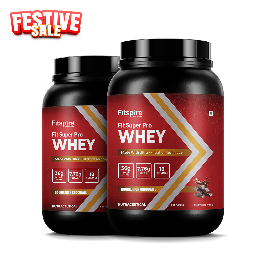 Fitspire Fit Super Pro Whey Protein | Double Rich Chocolate | 2 lbs | 36 g Protein per 100 g| Digestive Enzymes & Probiotics| No Added Sugar | 2Lbs + 2Lbs