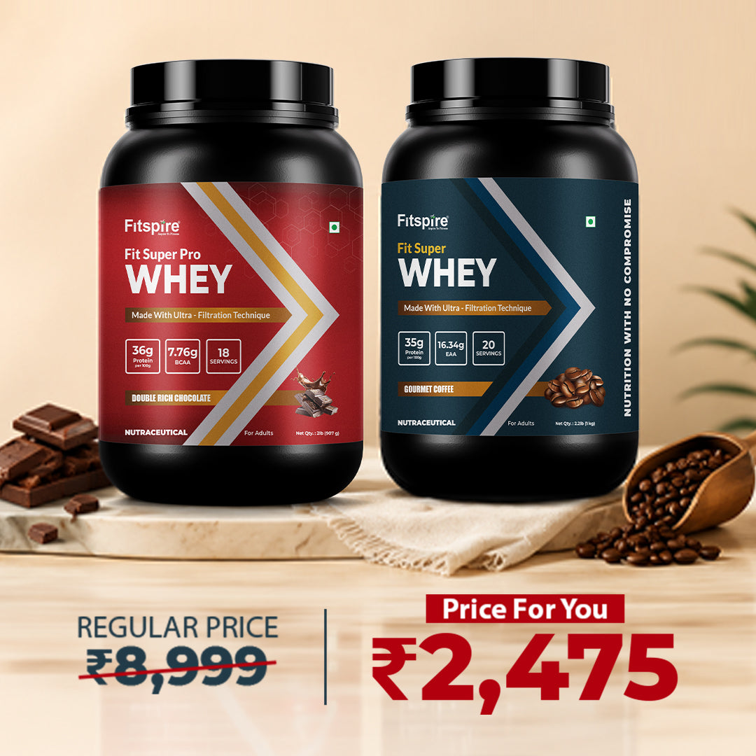 Fitspire Super Whey Protein Duo – Gourmet Coffee + Double Chocolate (Pack of 2)