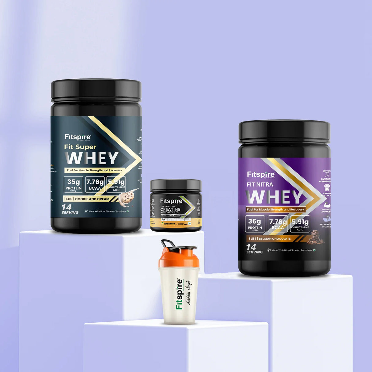 Box of 2 Whey Protein (1+1 Lbs) + Creatine Monohydrate 100g (Lemon) & Shaker