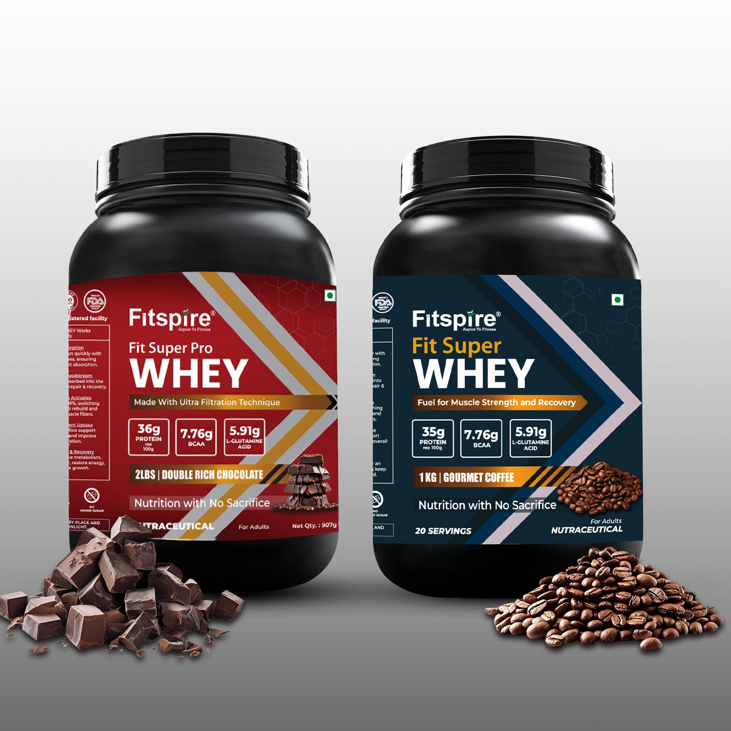 Fitspire Super Whey Protein Duo – Gourmet Coffee + Double Chocolate (Pack of 2)