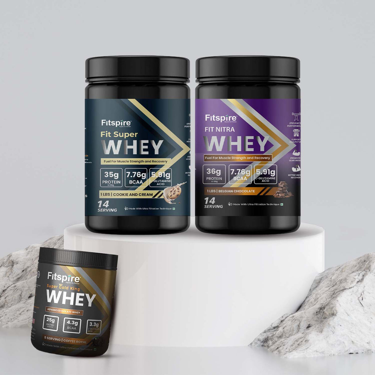 Pack of 2 Nitra Whey (1 lbs) With King Gold Whey 165g ( 25g Protein )