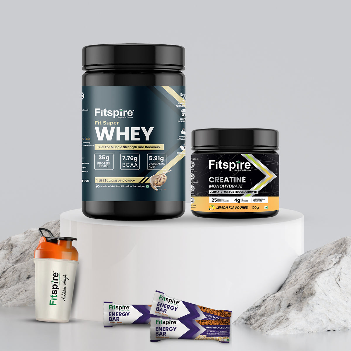 Whey Protein - Cookie & Cream (1 Lbs) With Creatine, Shaker & 3 Energy Bars