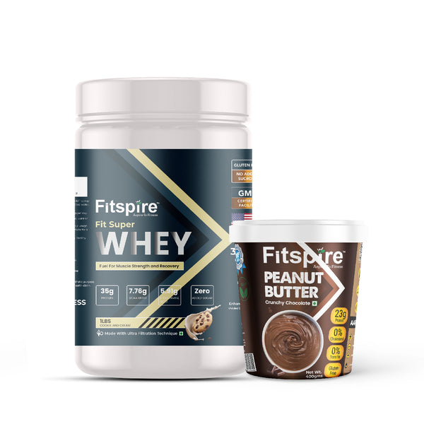 FIT SUPER WHEY PROTEIN- COOIKE & CREAM (1LBS) WITH PEANUT BUTTER- CHOCO CRUNCH