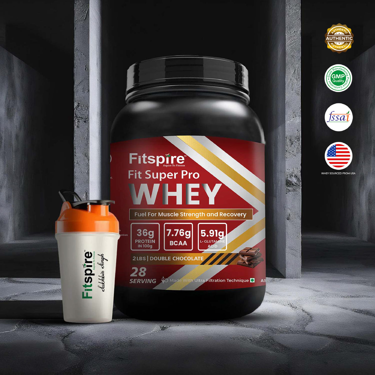 Fit Super Pro Whey Protein - Double Chocolate (2Lbs) With Shaker
