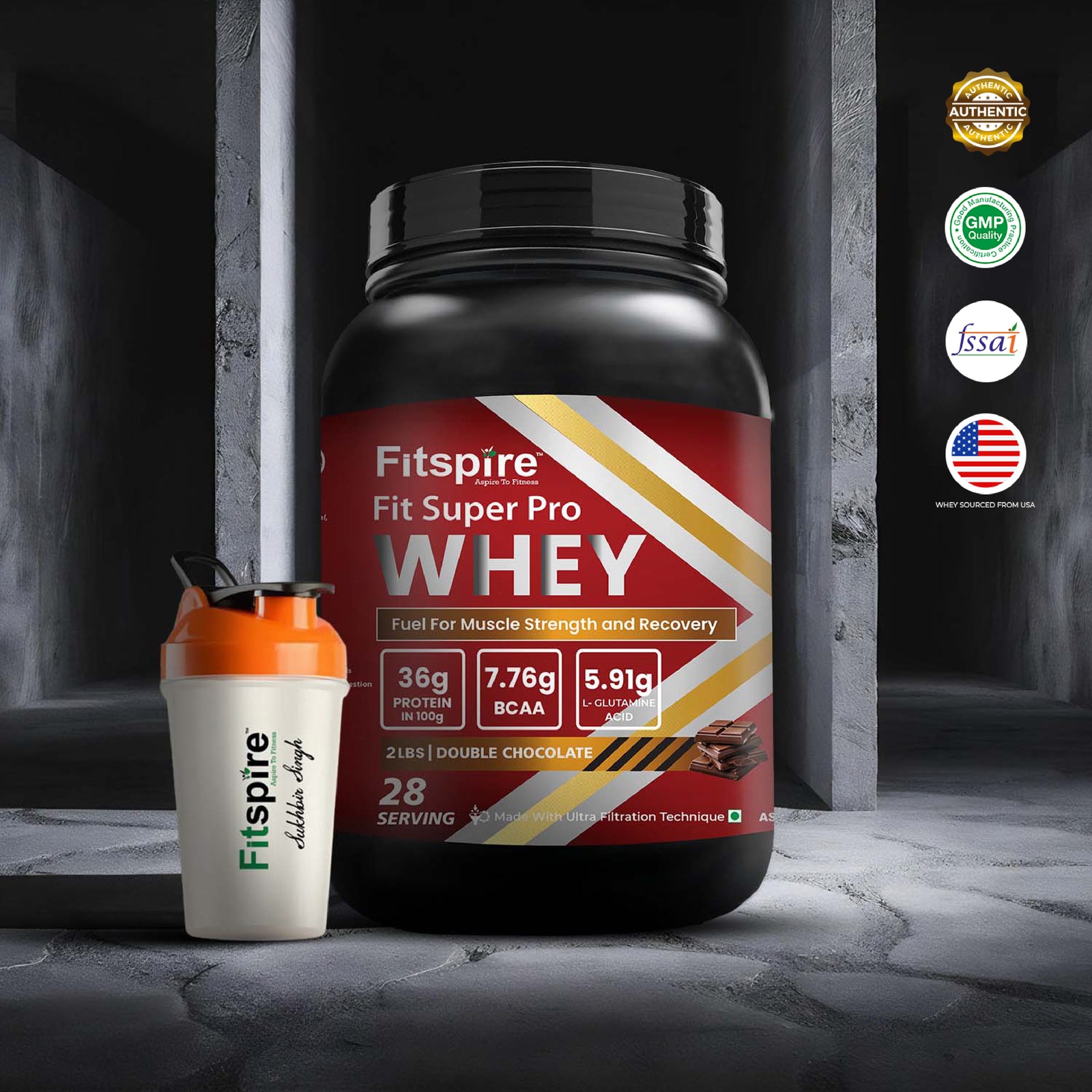 Fit Super Pro Whey Protein - Double Chocolate (2Lbs) With Shaker