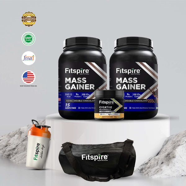 FITSPIRE MASS GAINER PACK OF 2 WITH CREATINE, SHAKER AND GYM BAG