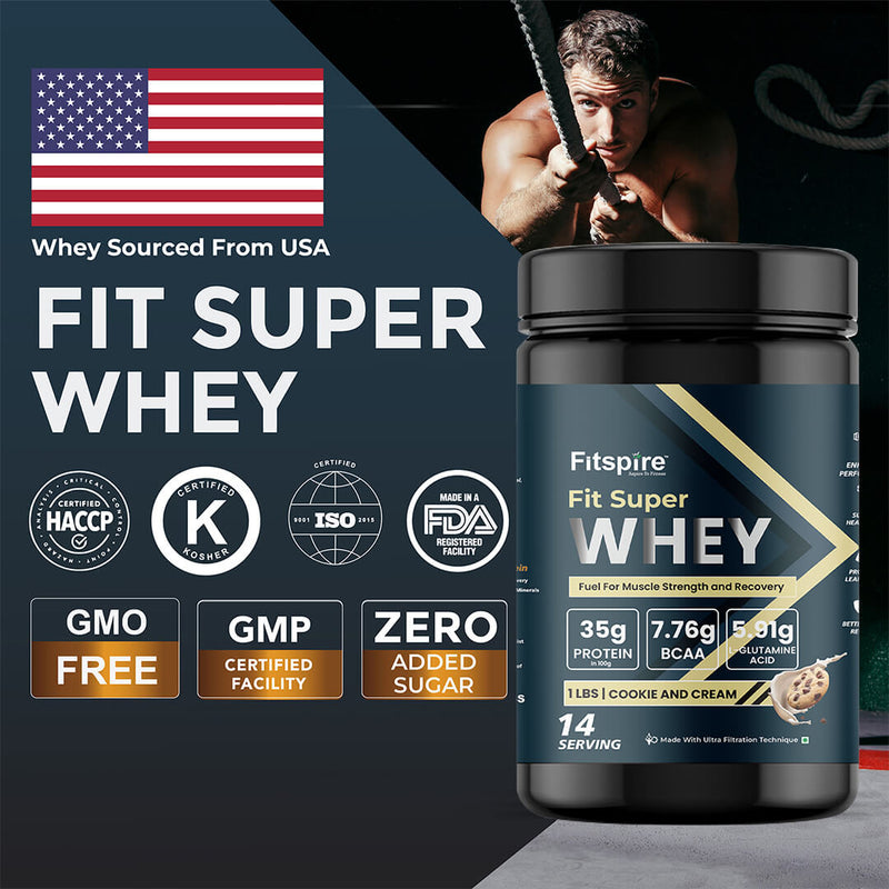 Fit Super Whey Protein - Gourmet Coffee (1kg) With Nitra Whey - Cookie & Cream (1 Lbs)