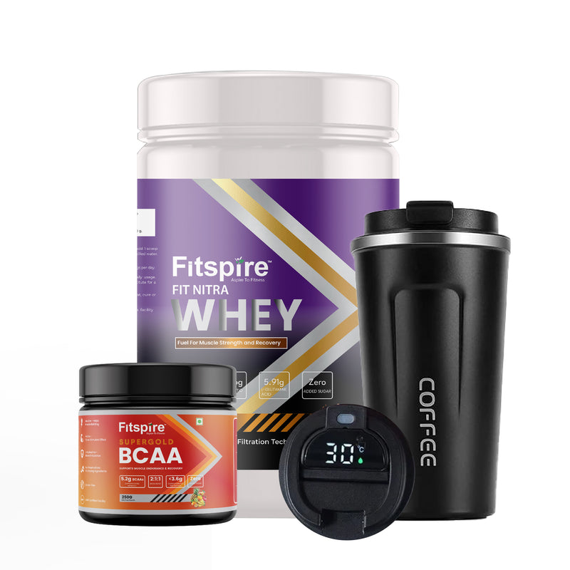 FIT NITRA WHEY PROTEIN (BELGIAN CHOCOLATE) + BCAA (WATERMELON) WITH SMART FLASK