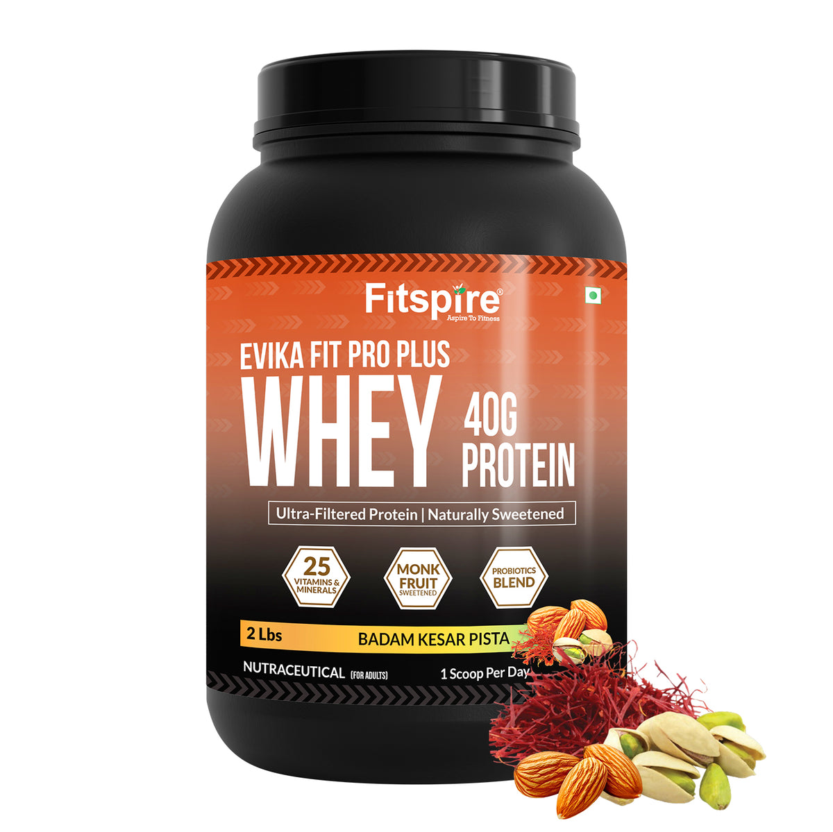Evika Fit Pro Plus Protein Powder – Badam Kesar Pista High-Protein Content, Probiotic-Enriched & Naturally Sweetened with Monk Fruit
