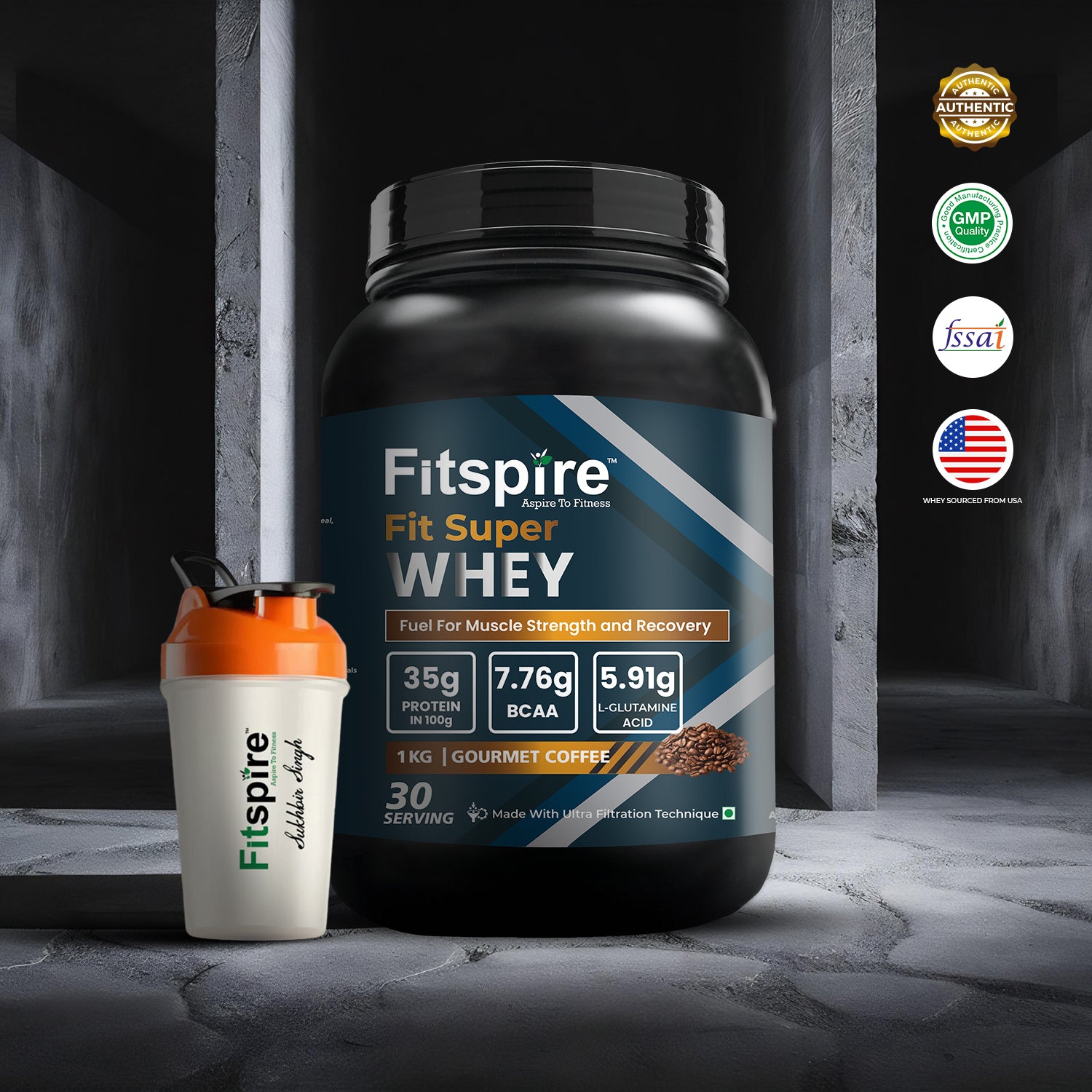Fit Super Whey Protein - Gourmet Coffee (1kg) With Shaker