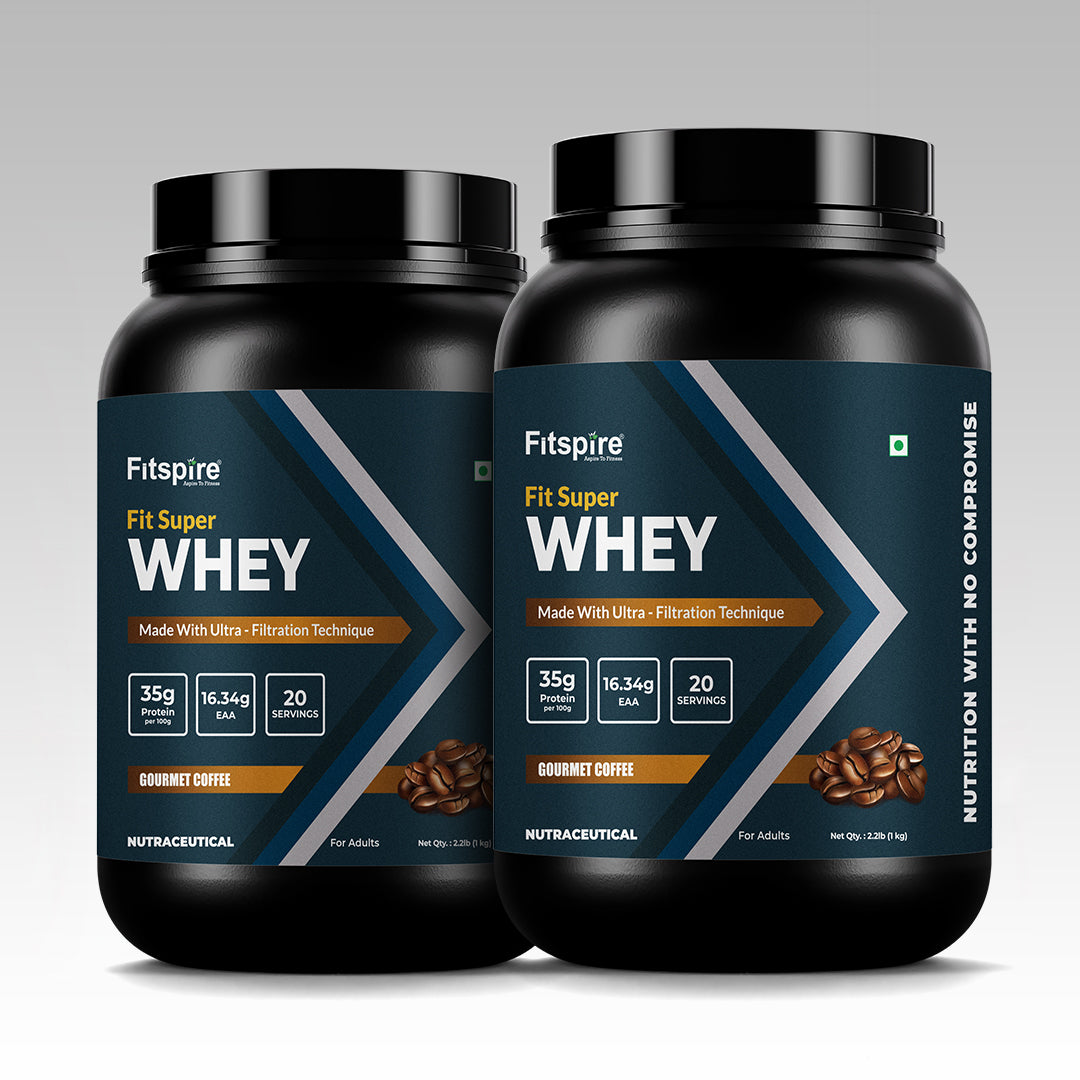 Fitspire Fit Super Whey Protein | Gourmet Coffee | 1 kg | 35 g Protein per 100 g | Digestive Enzymes & Vitamins and Minerals | No Added Sugar | 2LBS + 2 LBS