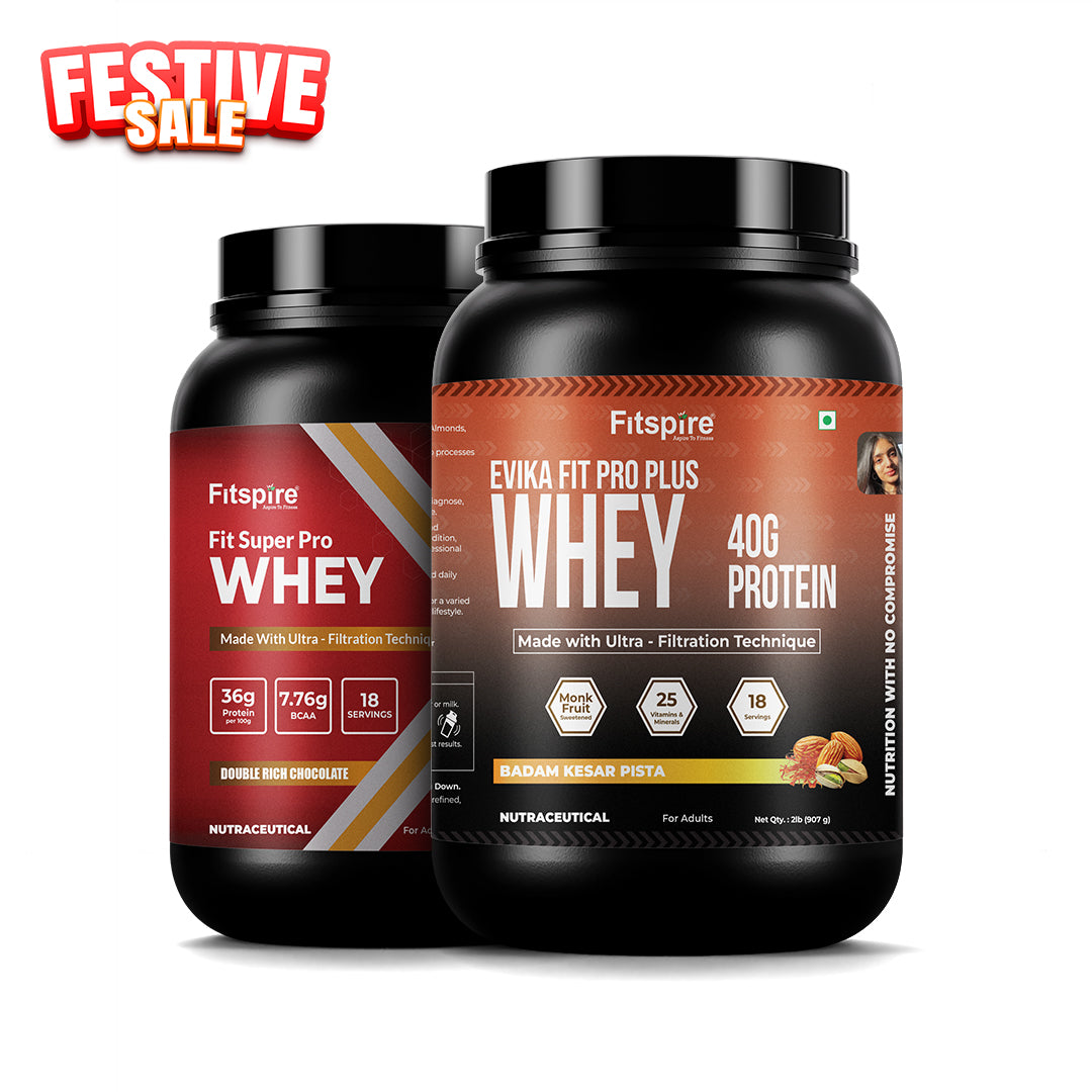 Fitspire High-Protein Duo Pack | Evika Badam Kesar Pista & Double Rich Chocolate Whey (907g x 2)