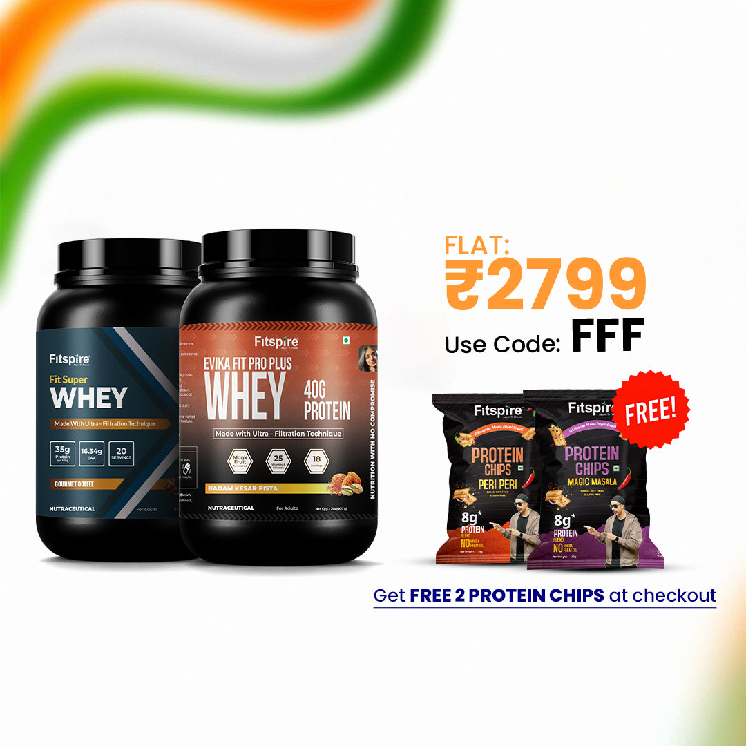 Fitspire Whey Protein Combo – Evika Fit Pro Plus (Badam Kesar Pista, 907g) & Fit Super Whey (Gourmet Coffee, 1kg)