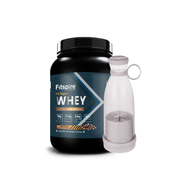 FIT SUPER WHEY PROTEIN - GOURMET COFFEE (1kg) WITH FREE PORTABLE JUICER