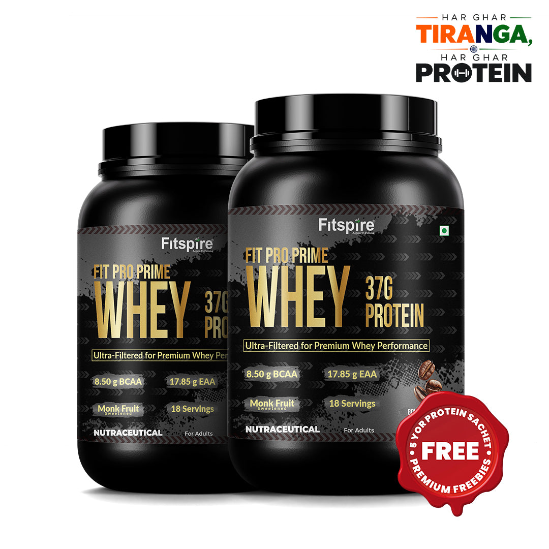 Fit Pro Prime Whey 37g ( Pack Of 2 )  - Gourmet Coffee - Zero Added Sugar - Naturally Sweetened With Monk Fruit