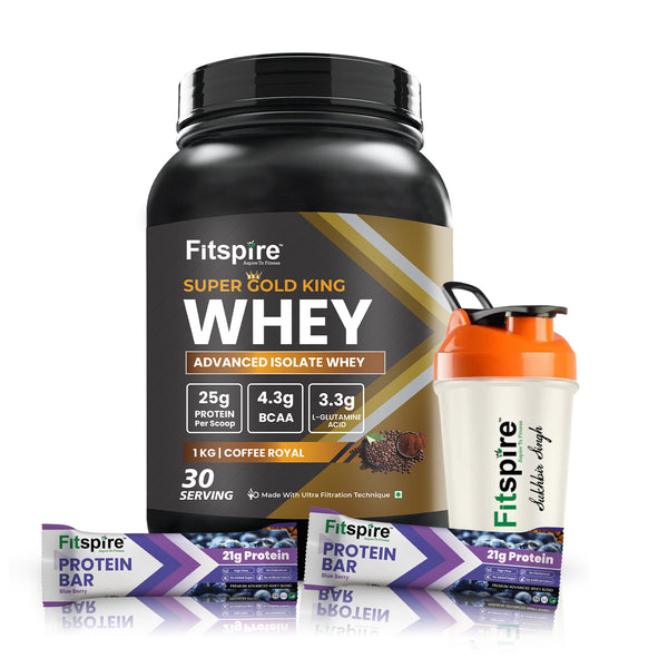 Super King Gold Whey Isolate (1kg) With Protein Bar And Shaker