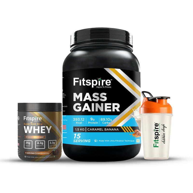 FITSPIRE MASS GAINER - (1.5 KG) WITH ROYAL KING WHEY PROTEIN (165 gm) & FREE SHAKER