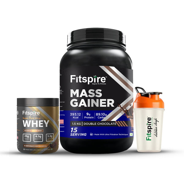 FITSPIRE MASS GAINER - (1.5 KG) WITH ROYAL KING WHEY PROTEIN (165 gm) & FREE SHAKER