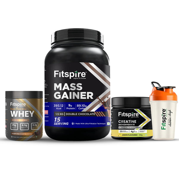 FITSPIRE MASS GAINER - (1.5 KG) WITH ROYAL KING WHEY PROTEIN (165 gm) WITH CREATINE & FREE SHAKER