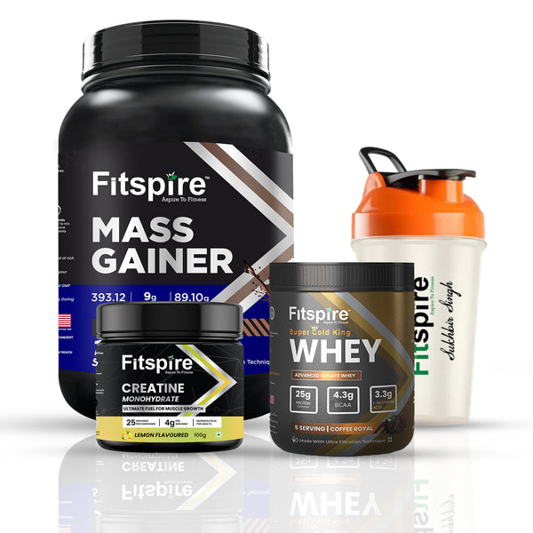 Fitspire Mass Gainer - (1.5 Kg) With Royal King Whey Protein (165 Gm) With Creatine & Free Shaker