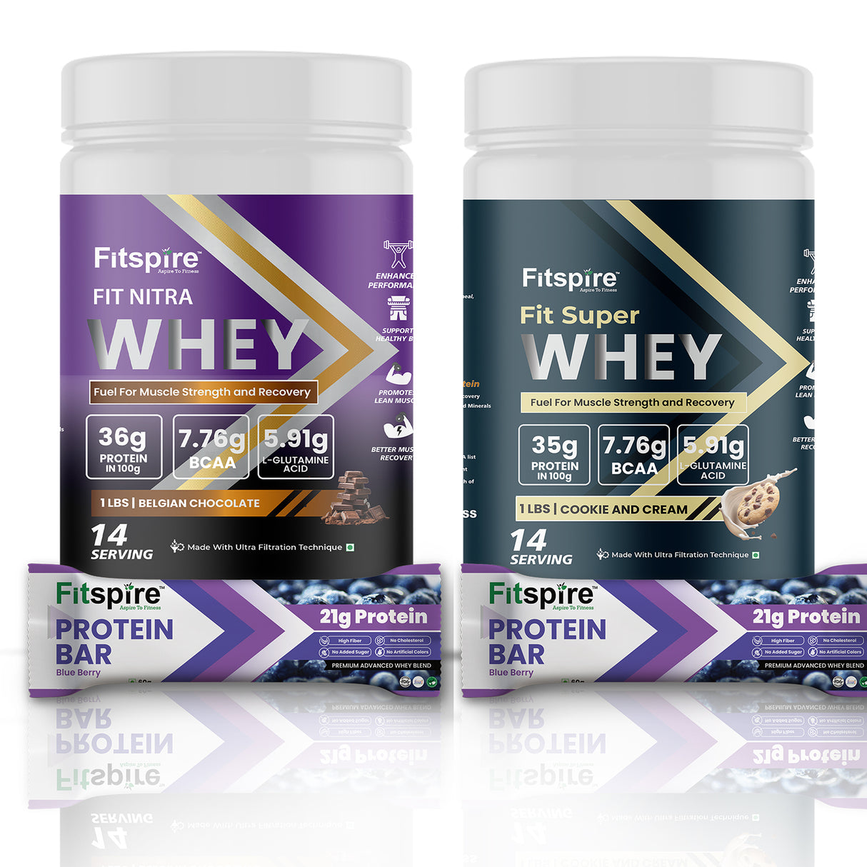 Fit Nitra Whey (Pack Of 2) With Protein Bars (Pack Of 2)