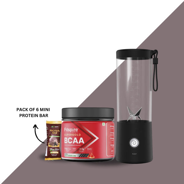 SUPER GOLD BCAA (WATERMELON) AND BLENDER WITH FREE 6 MINI PROTEIN BAR