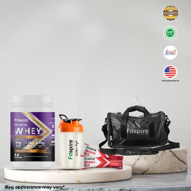 Fit Nitra Whey Protein With Gym Bag, Shaker and 2 Energy Bar