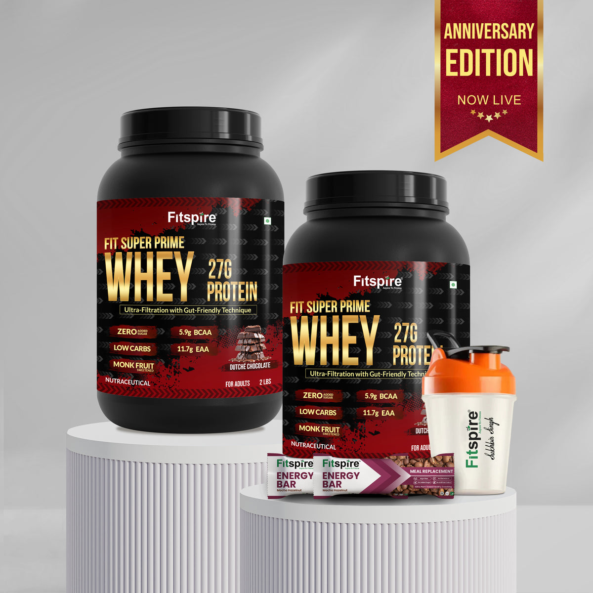 Fit Super Prime Whey – Dutché Chocolate 4 lb Combo (2 × 2 lb) with Shaker & Energy Bars