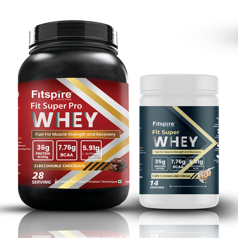 Fit Super Pro Whey Protein - Double Chocolate (2 Lbs) + Fit Super Cookie & Cream (1 Lbs)