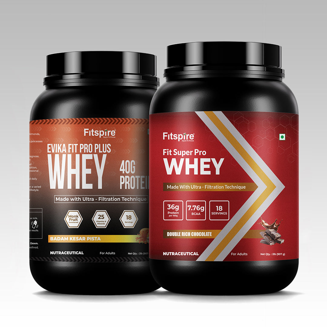 Fitspire High-Protein Duo Pack | Evika Badam Kesar Pista & Double Rich Chocolate Whey (907g x 2)