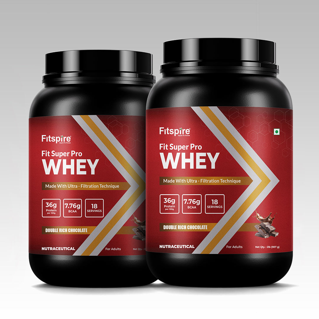 Fitspire Fit Super Pro Whey Protein | Double Rich Chocolate | 2 lbs | 36 g Protein per 100 g| Digestive Enzymes & Probiotics| No Added Sugar | 2Lbs + 2Lbs