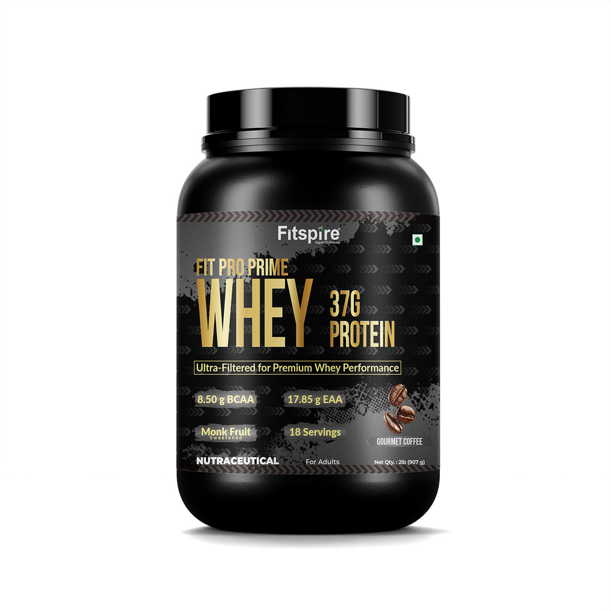 Fit Pro Prime Whey 37g  - Gourmet Coffee - Zero Added Sugar - Naturally Sweetened With Monk Fruit