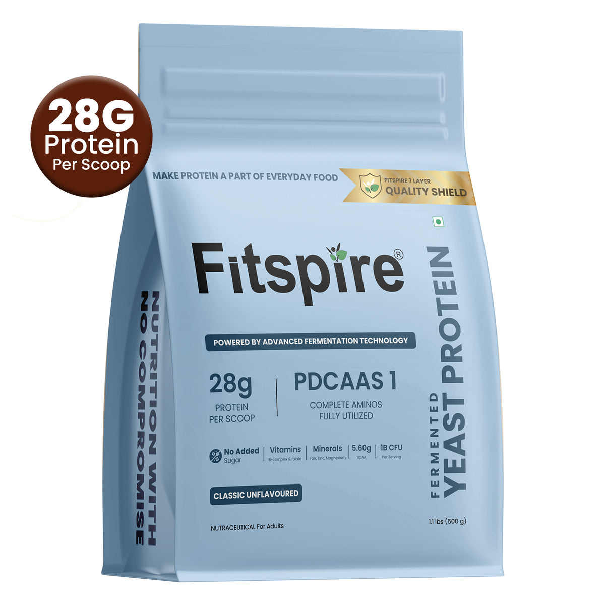 Fermented Yeast Protein - 500g - 28g Protein per Scoop - With Probiotics & Digestive Enzymes - Sweetened with Monk Fruit