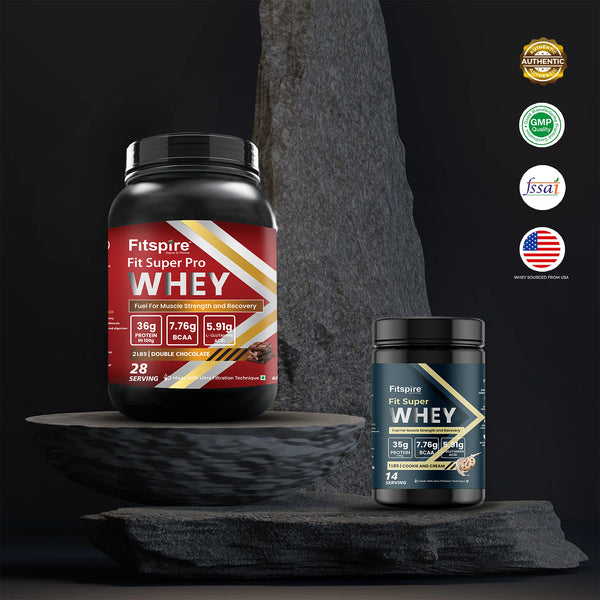 Fit Super Pro Whey Protein - Double Chocolate (2 Lbs) + Fit Super Cookie & Cream (1 Lbs)