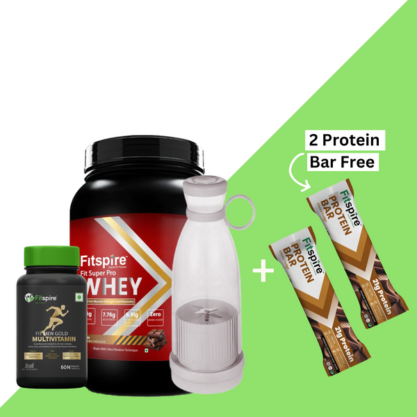 Whey protein with men multivitamin and juicer (Combo) With Free Any 2 Protein Bar