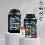 Fitspire Strength & Energy Combo: Fit Super Whey Gourmet Coffee (2Lbs X2) + Mocha Hazelnut Energy Bar (35g) + 400ml Shaker