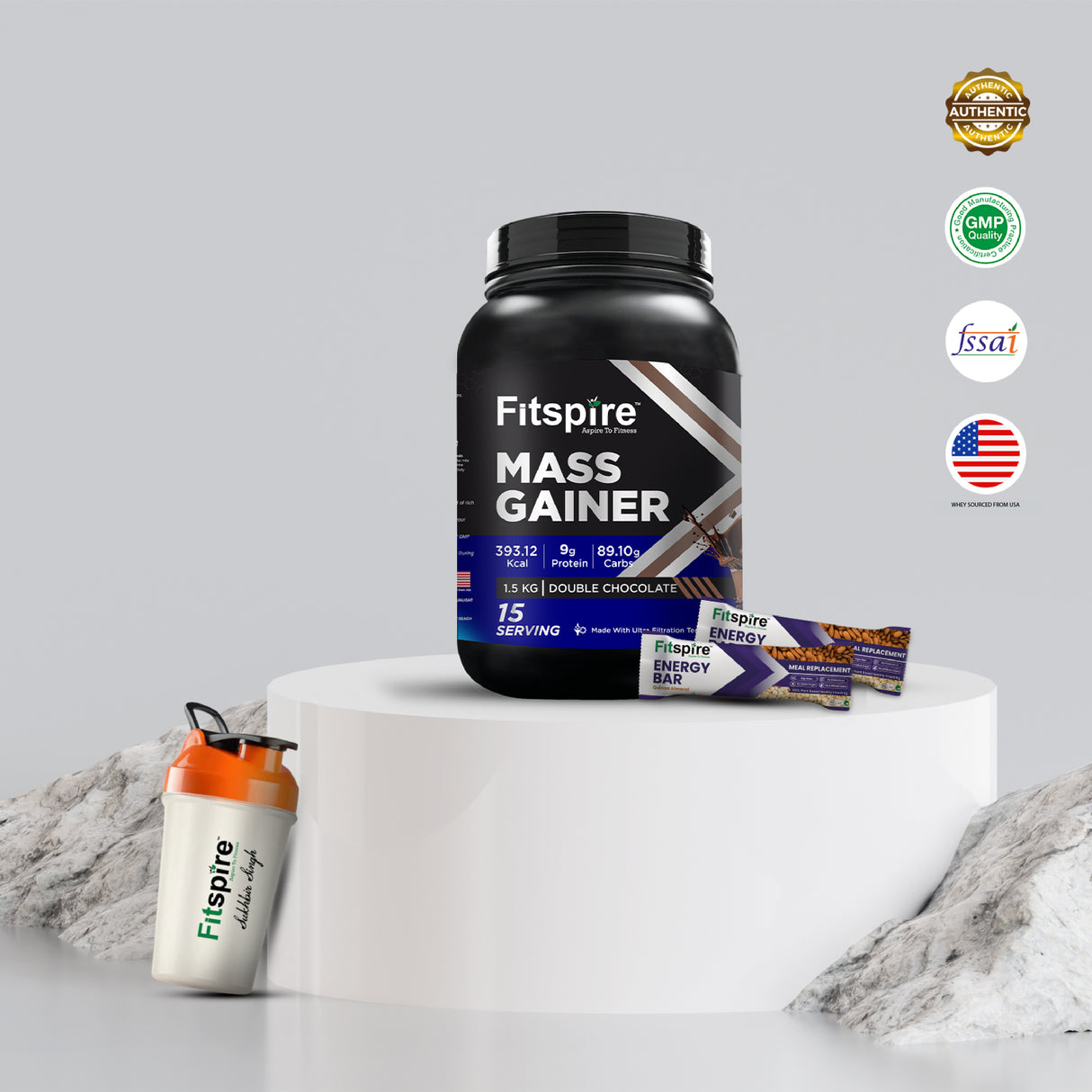 Fitspire Mass Gainer With Free Shaker & 2 Energy Bars