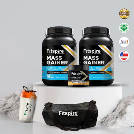 FITSPIRE MASS GAINER PACK OF 2 WITH CREATINE, SHAKER AND GYM BAG