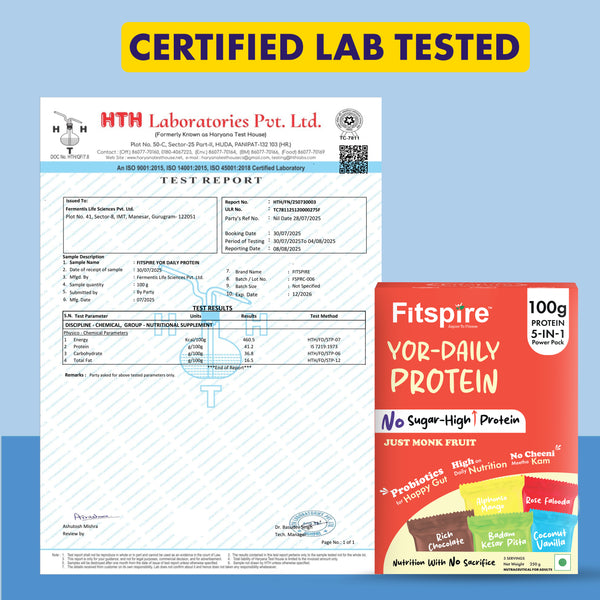 Yor Daily Whey Protein,  No Sugar, Assorted Flavors, 250g - Pack of 5 Sachets (50g Sachet with 20g Protein)