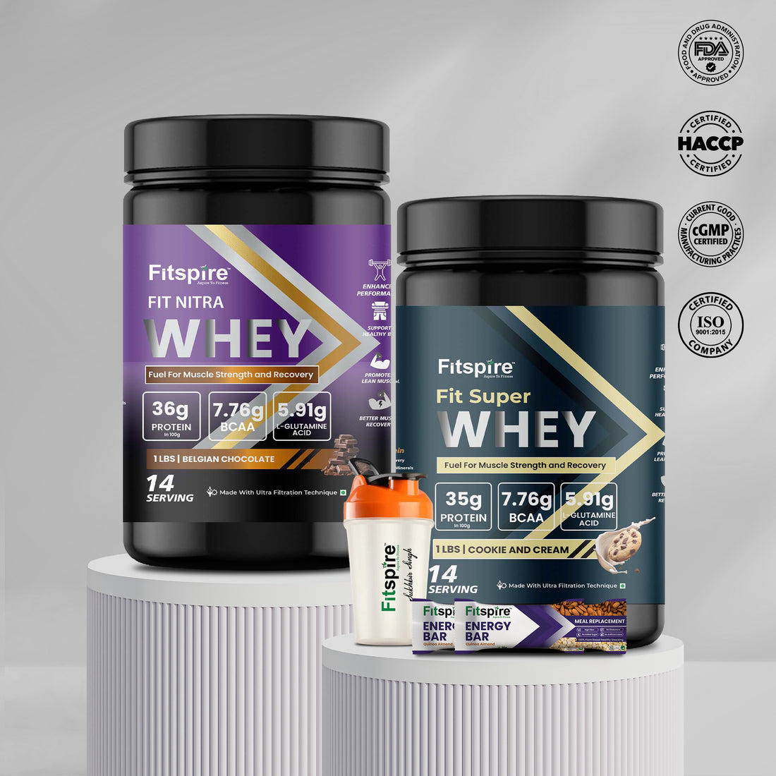 Fitspire Super Pro Whey – 2 × 1 lb Combo + Shaker & Energy Bars